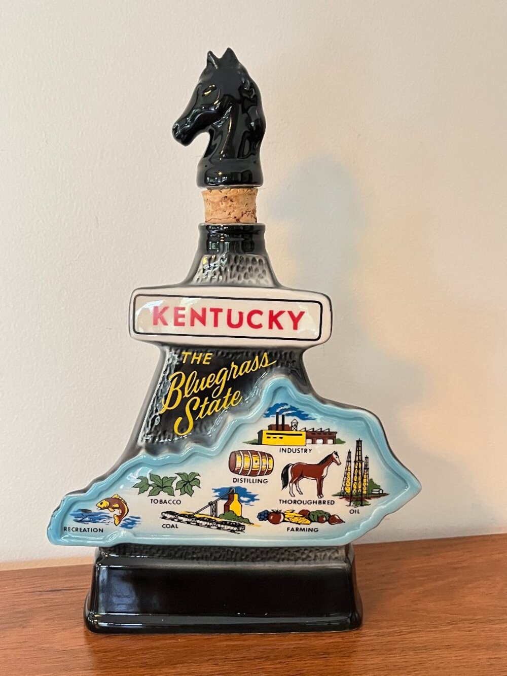 Ceramic Jim Beam 1967 Kentucky Shaped Decanter Only Black Horse Head Stopper